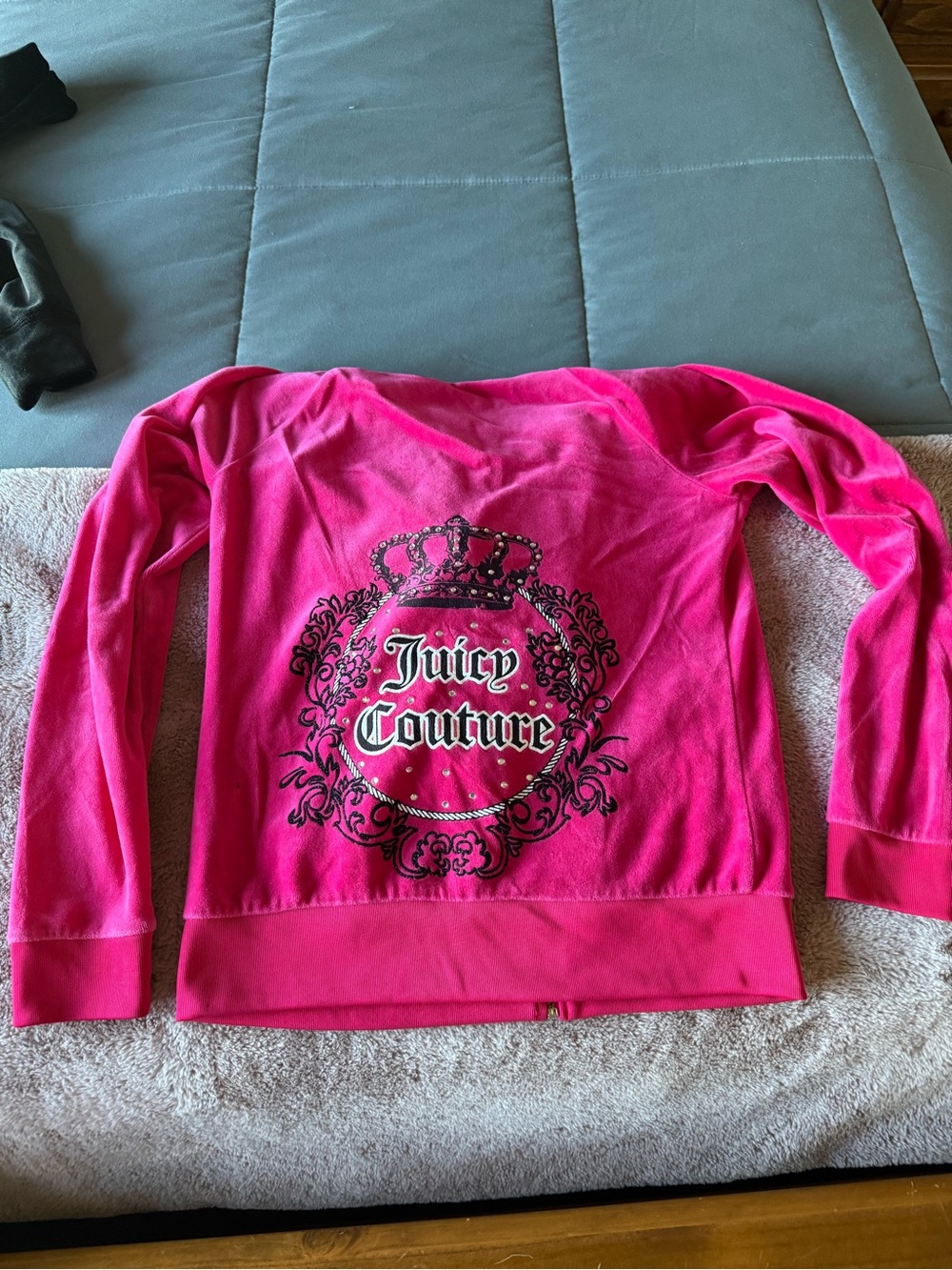 Juicy Couture Bright Hot Pink Velour Hoodie with Crown Back Logo